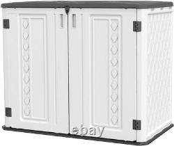 27 cubes. White resin tool shed Trash can storage shed Horizontal lockers