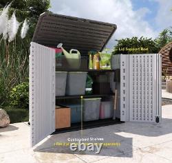 27 cubes. White resin tool shed Trash can storage shed Horizontal lockers