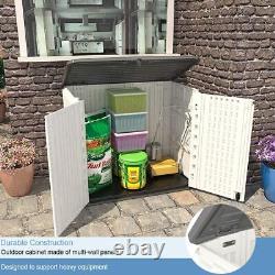 27 cubes. White resin tool shed Trash can storage shed Horizontal lockers+