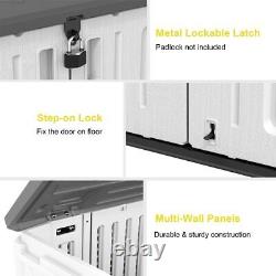 27 cubes. White resin tool shed Trash can storage shed Horizontal lockers