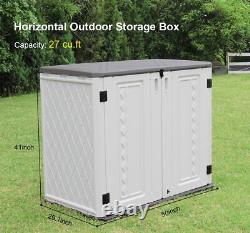 27 cubes. White resin tool shed Trash can storage shed Horizontal lockers+