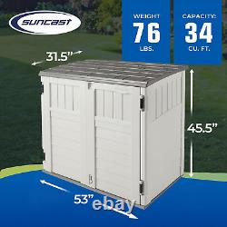 34 Cu Ft Horizontal Outdoor Storage Shed Garbage Cans Garden Patio Vanilla