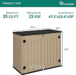 35 Cu Ft Lockable Resin Waterproof Outdoor Horizontal Storage Sheds witho Shelf