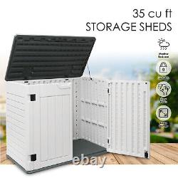 35 Cu. Ft Outdoor Storage Box Horizontal Resin Patio Garden Shed with Lockable Door