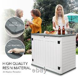 35 Cu. Ft Outdoor Storage Box Horizontal Resin Patio Garden Shed with Lockable Door