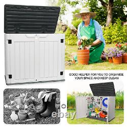 35 Cu. Ft Outdoor Storage Box Horizontal Resin Patio Garden Shed with Lockable Door