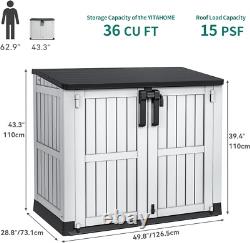 36 cu ft Resin Outdoor Storage Shed, Weather-Resistant Horizontal Tool Shed
