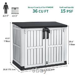36 cu ft Resin Outdoor Storage Shed, Weather-Resistant Horizontal Tool Shed