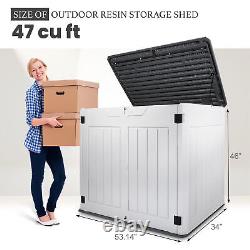 47 Cu. Ft Outdoor Storage Box Horizontal Resin Patio Garden Shed with Lockable Door