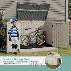 5.9 Ft X 3.7 Ft Horizontal Storage Shed Outdoor Trash Cans Yard Tools Resin Hing