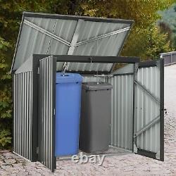 67 Cu. Ft Outdoor Metal Trash Can Storage Shed Horizontal Cabinet Box for Garden