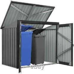 67 Cu. Ft Outdoor Metal Trash Can Storage Shed Horizontal Cabinet Box for Garden