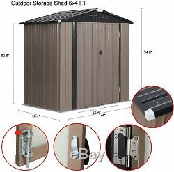 6'x4'x6' Outdoor Metal Garden Storage Shed Tool House with 2 Doors & Lock