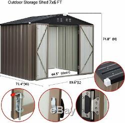 7'x6' Outdoor Steel Garden Storage Utility Tool Shed Large Storage Space 2 Doors