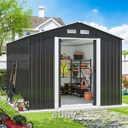 8'x10' Outdoor Metal Storage Shed Garden Tool Storage Shed with Sliding Doors