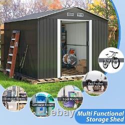 8'x10' Outdoor Metal Storage Shed Garden Tool Storage Shed with Sliding Doors