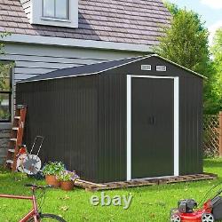 8'x10' Outdoor Metal Storage Shed Garden Tool Storage Shed with Sliding Doors