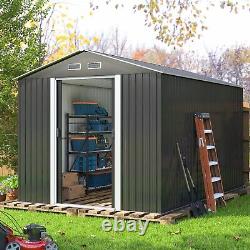 8'x10' Outdoor Metal Storage Shed Garden Tool Storage Shed with Sliding Doors