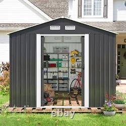 8'x10' Outdoor Metal Storage Shed Garden Tool Storage Shed with Sliding Doors