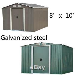 8'x10' Steel Outdoor Garden Storage Shed Tool Shed Cabinet Building Gray / Green