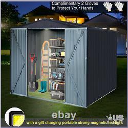 8'x8Ft Storage Shed Horizontal Sheds Metal Storage Cabinet with Lockable Door