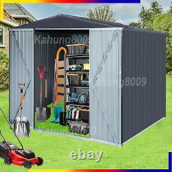 8'x8 FT Storage Shed Horizontal Sheds Metal Storage Cabinet with Lockable Door