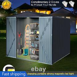 8'x8 FT Storage Shed Horizontal Sheds Metal Storage Cabinet with Lockable Door