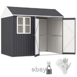 8' x 6' Outdoor Metal Garden Storage Shed with 2 Doors, Window, Sloped Roof