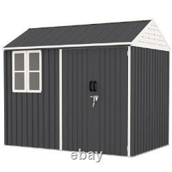 8' x 6' Outdoor Metal Garden Storage Shed with 2 Doors, Window, Sloped Roof