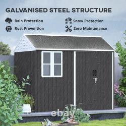 8' x 6' Outdoor Metal Garden Storage Shed with 2 Doors, Window, Sloped Roof