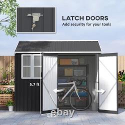 8' x 6' Outdoor Metal Garden Storage Shed with 2 Doors, Window, Sloped Roof
