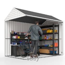 8' x 6' Outdoor Metal Garden Storage Shed with 2 Doors, Window, Sloped Roof