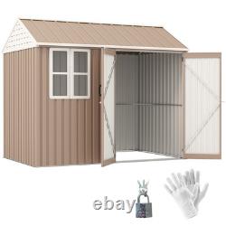 8' x 6' Outdoor Metal Garden Storage Shed with 2 Doors, Window, Sloped Roof Brown