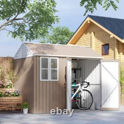 8' x 6' Outdoor Metal Garden Storage Shed with 2 Doors, Window, Sloped Roof Brown