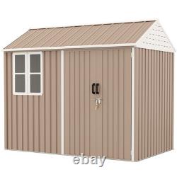 8' x 6' Outdoor Metal Garden Storage Shed with 2 Doors, Window, Sloped Roof Brown