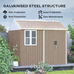 8' x 6' Outdoor Metal Garden Storage Shed with 2 Doors, Window, Sloped Roof Brown