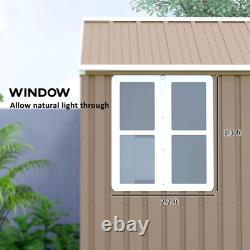8' x 6' Outdoor Metal Garden Storage Shed with 2 Doors, Window, Sloped Roof Brown