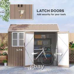8' x 6' Outdoor Metal Garden Storage Shed with 2 Doors, Window, Sloped Roof Brown