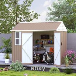 8' x 6' Outdoor Metal Garden Storage Shed with 2 Doors, Window, Sloped Roof Brown