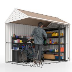 8' x 6' Outdoor Metal Garden Storage Shed with 2 Doors, Window, Sloped Roof Brown