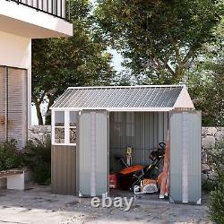 8' x 6' Outdoor Metal Garden Storage Shed with 2 Doors, Window, Sloped Roof Gray