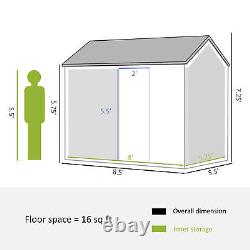 8' x 6' Outdoor Metal Garden Storage Shed with 2 Doors, Window, Sloped Roof Gray