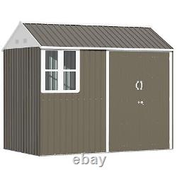 8' x 6' Outdoor Metal Garden Storage Shed with 2 Doors, Window, Sloped Roof Gray
