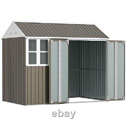 8' x 6' Outdoor Metal Garden Storage Shed with 2 Doors, Window, Sloped Roof Gray