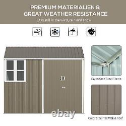 8' x 6' Outdoor Metal Garden Storage Shed with 2 Doors, Window, Sloped Roof Gray