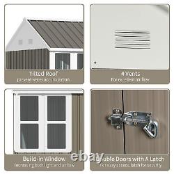 8' x 6' Outdoor Metal Garden Storage Shed with 2 Doors, Window, Sloped Roof Gray
