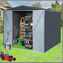 8x8 FT Storage Shed Horizontal Sheds Metal Storage Cabinet with Lockable Door