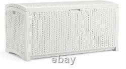 99 Gallon Heavy Duty Resin Wicker Horizontal Outdoor Deck Box, White
