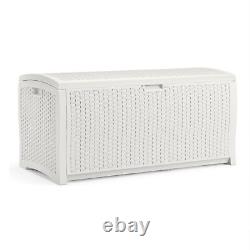 99 Gallon Heavy Duty Resin Wicker Horizontal Outdoor Deck Box, White