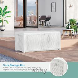 99 Gallon Heavy Duty Resin Wicker Horizontal Outdoor Deck Box, White